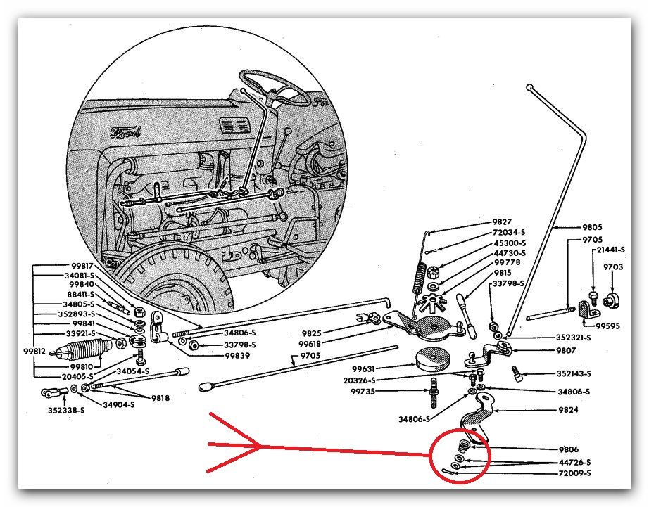 59 Ford 631 Spring at bottom of throttle lever...